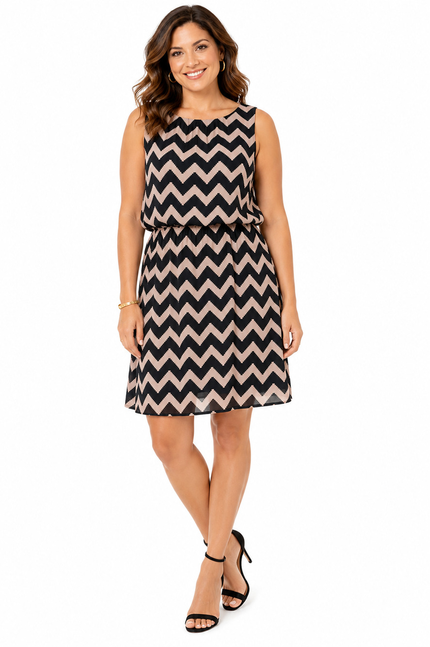 SLNY SL Fashions New York Womens Black Pink Chevron Blouson Sleeveless Dress 12